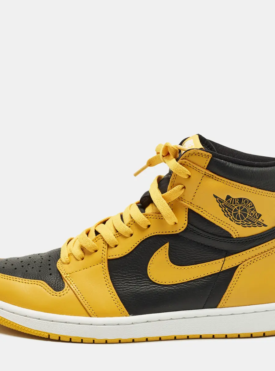 Air Jordans Jordan 1 Retro Pollen Size 45.5 Yellow/Black Leather High Top Sneakers
