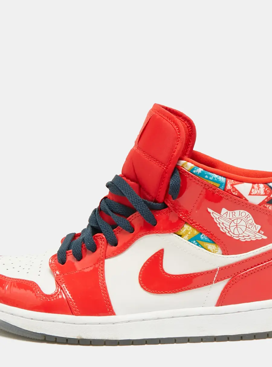 Air Jordans Jordan 1"Barcelona Sweater" Size 44 Red Leather and Patent High Top Sneakers
