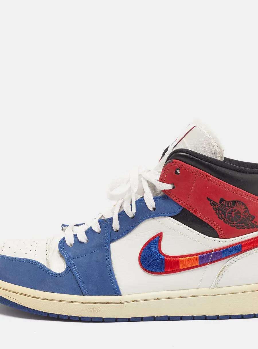 Air Jordans 1 Mid Rush University Size 44 Multicolor Leather and Nubuck Leather High Top Sneakers