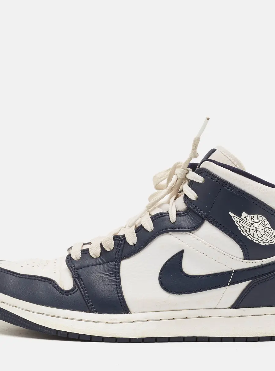 Air Jordans Jordan 1 Mid Size 42 White/Navy Blue Leather Gold Obsidian High Top Sneakers
