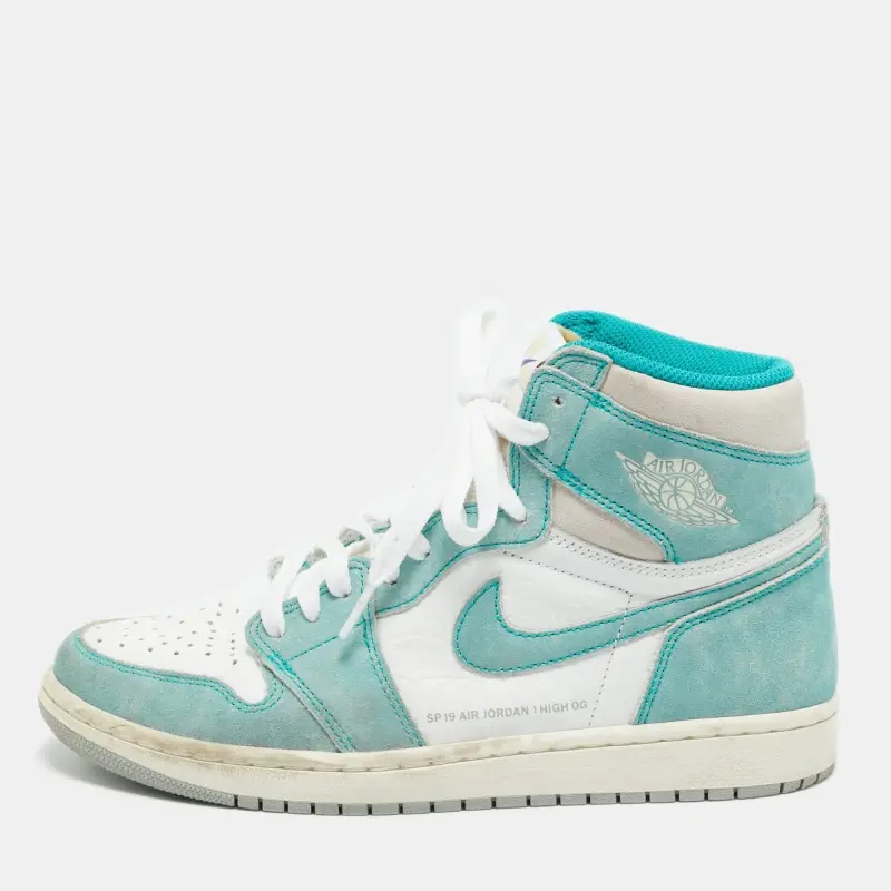 Air Jordans 1 Retro High Size 42 Teal/White Leather and Suede High Top Sneakers