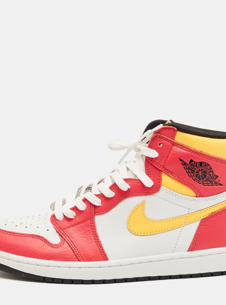 Air Jordans Multicolor Leather Jordan 1 Retro High OG Light Fusion Red Sneakers Size 45.5