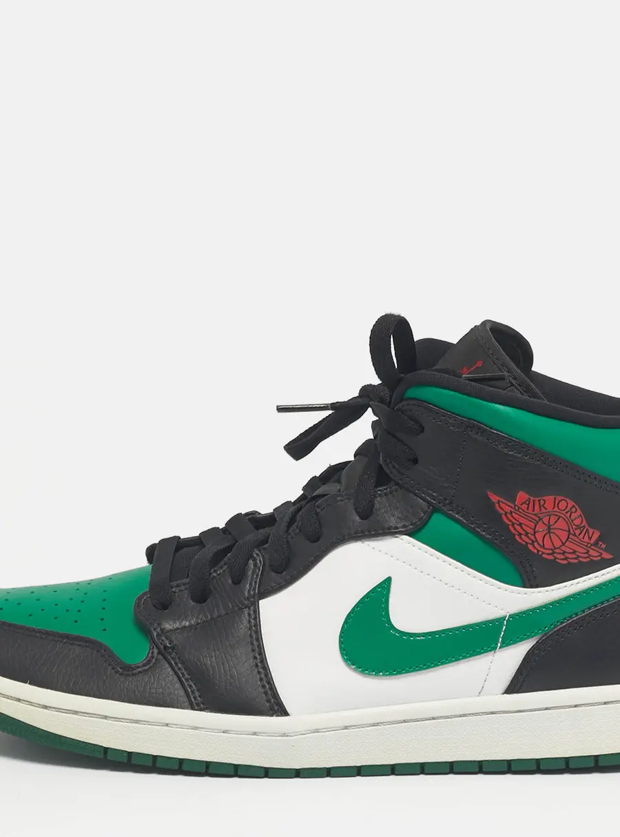 Air Jordans Multicolor Leather Jordan 1 Mid Green Toe Sneakers Size 45