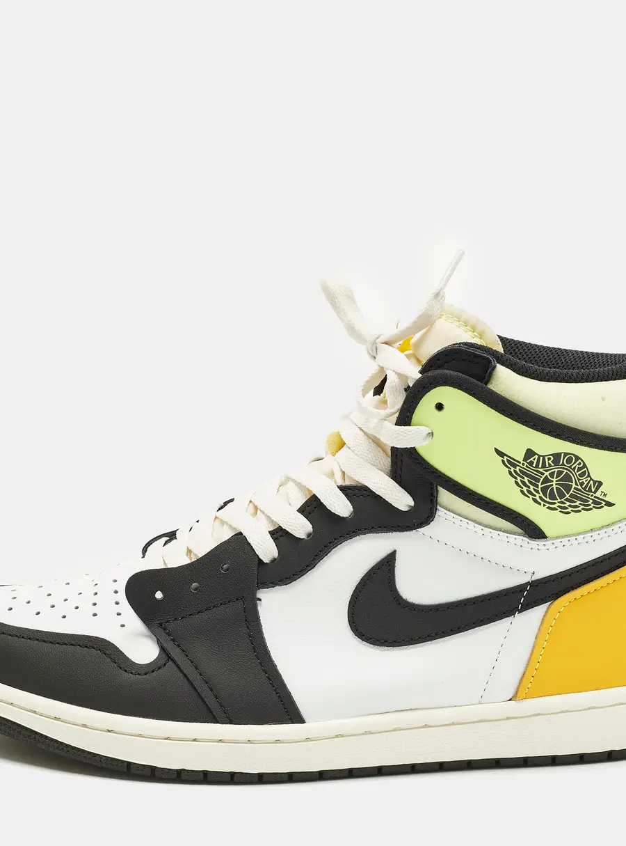 Air Jordans Jordan 1 Retro White Black Volt University Gold Size 45 Multicolor Leather High Top Sneakers