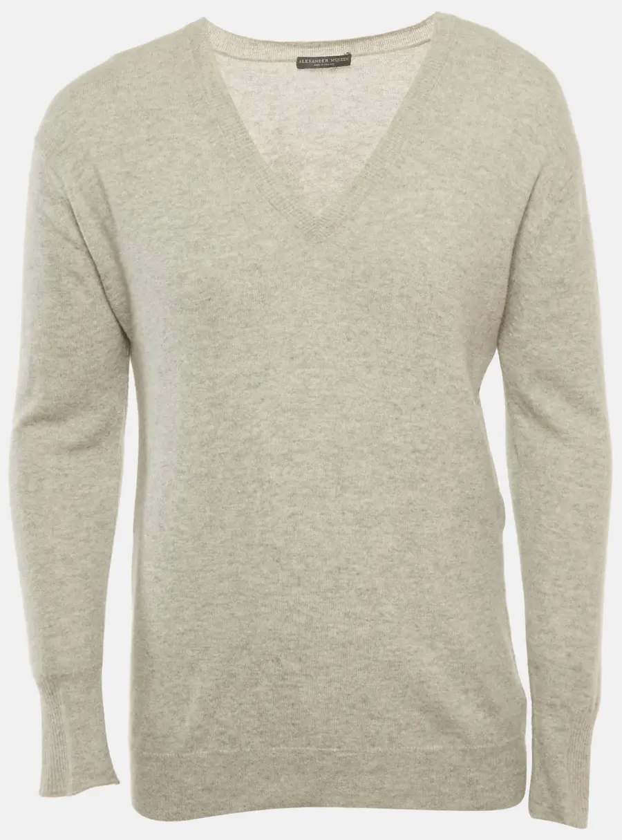 Alexander McQueen Grey Knit V-Neck Sweater L
