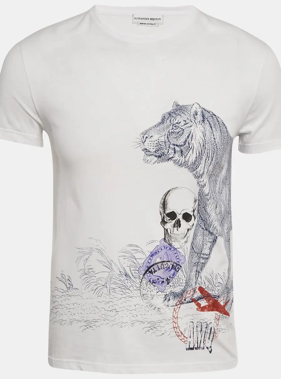 Alexander McQueen White Skull Print Jersey T-Shirt XS