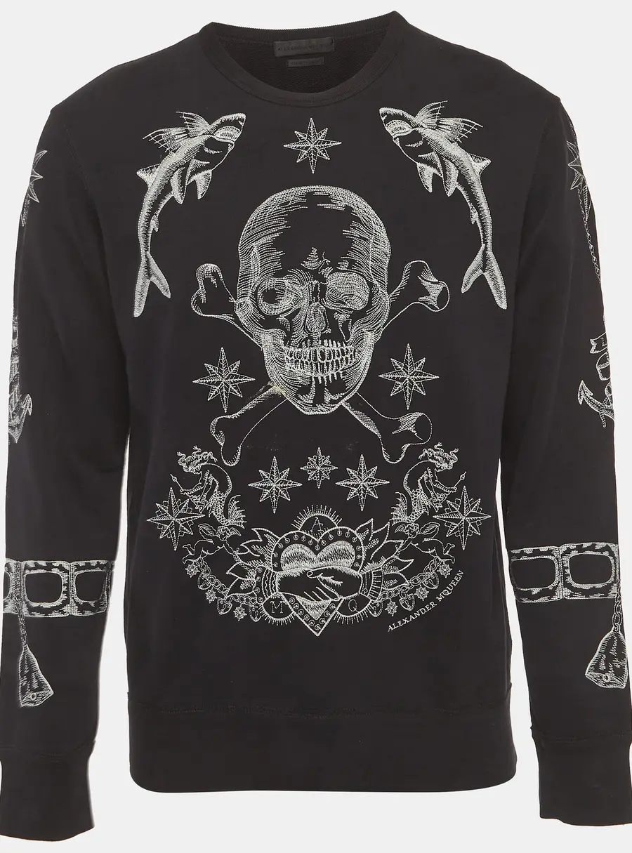 Alexander McQueen Black Embroidered Cotton Sweatshirt L