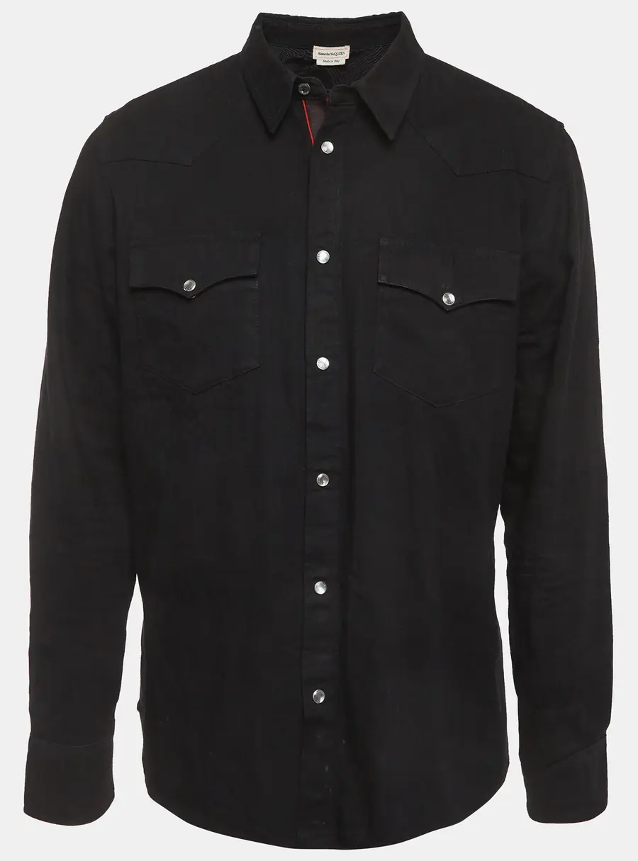 Alexander McQueen Black Denim Embroidered Logo Shirt XXL