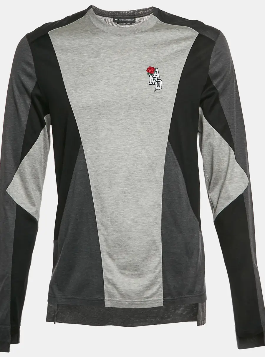 Alexander McQueen Black/Grey Jersey Long Sleeves T-Shirt M