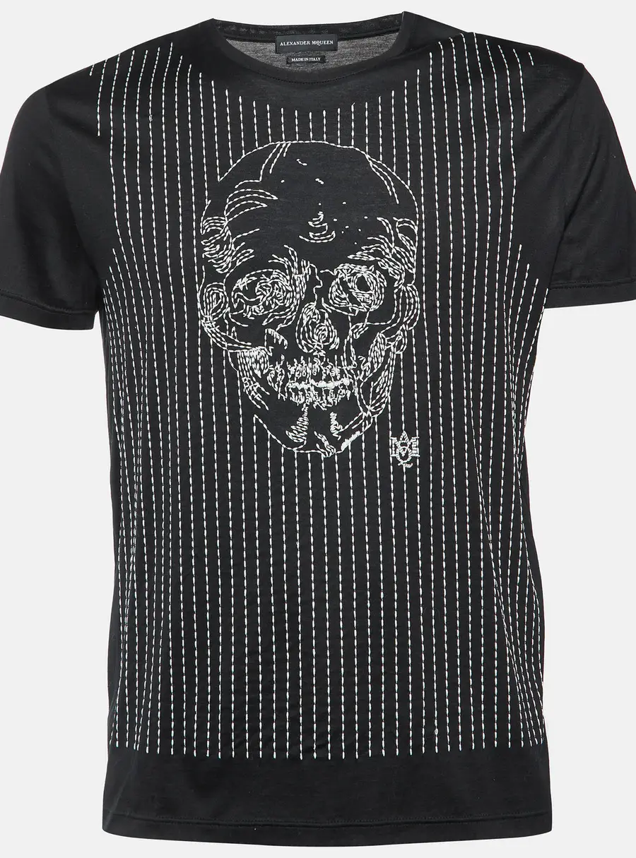 Alexander McQueen Black Cotton Skull Embroidered Crew Neck T-Shirt M