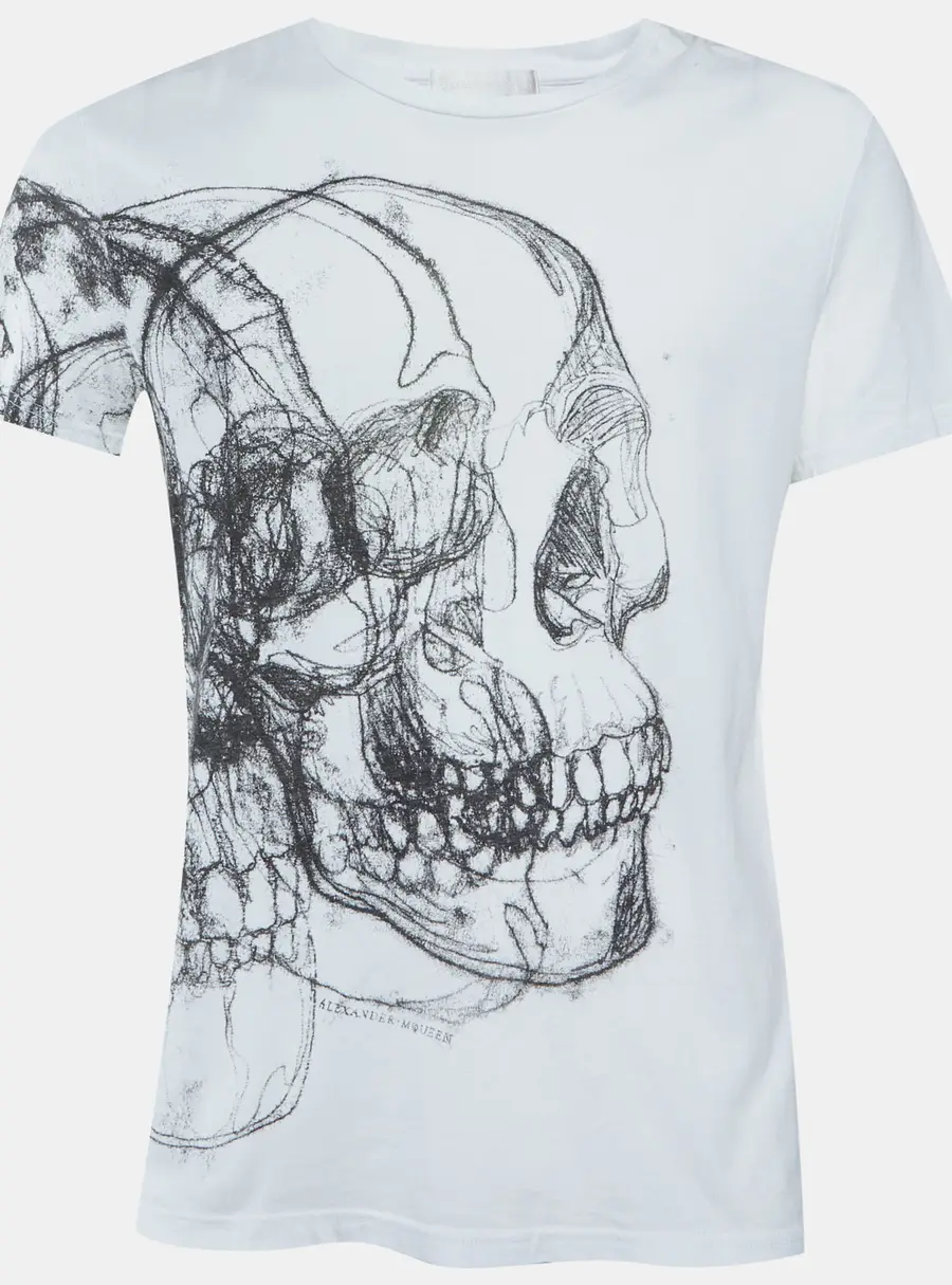 Alexander McQueen White Scribble Skull Print Cotton Crew Neck T-Shirt M
