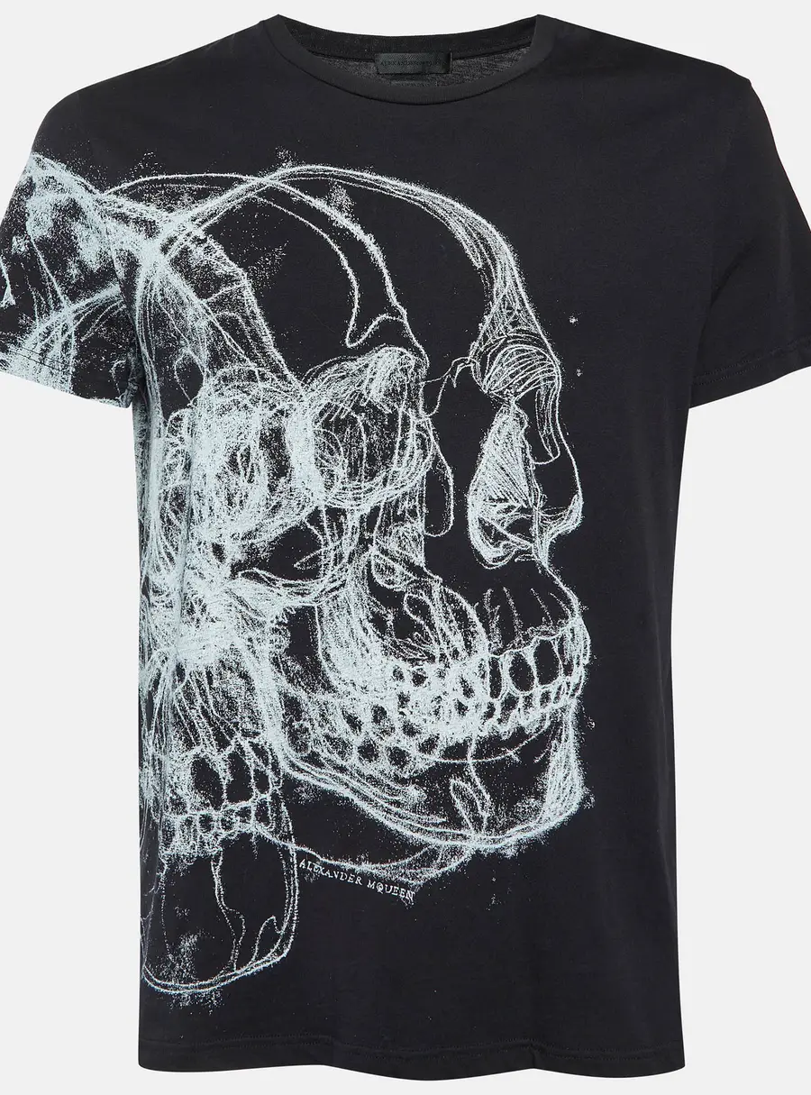 Alexander McQueen Black Scribble Skull Print Cotton Crew Neck T-Shirt M