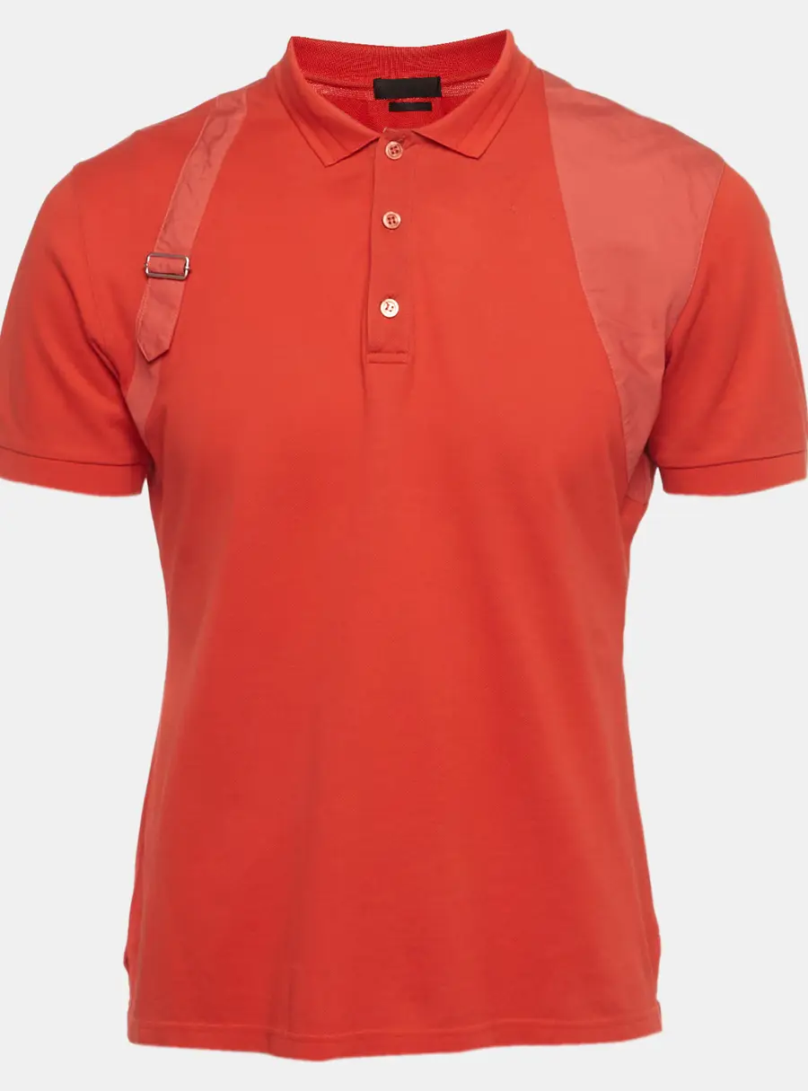 Alexander McQueen Orange Pique Cotton Buckle Detail Polo T-Shirt M