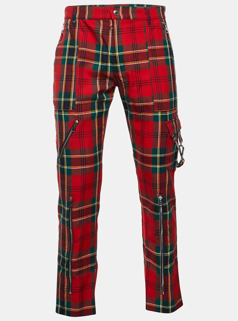 Alexander McQueen Red Plaid Synthetic Blend Trousers M