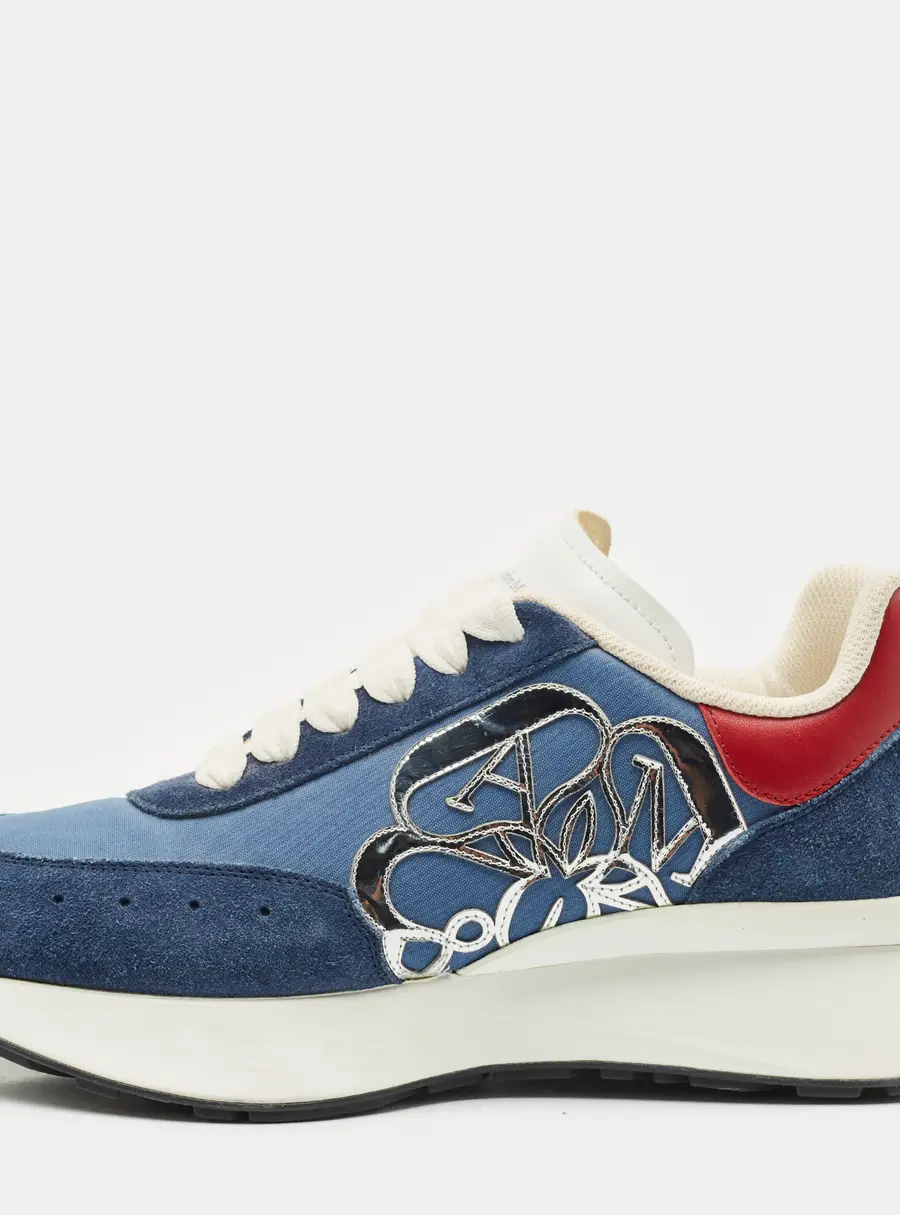 Alexander McQueen Navy Blue/Red Fabric, Leather and Suede Sprint Runner Sneakers Size 40
