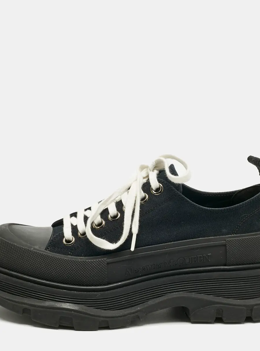Alexander McQueen Black Canvas And Rubber Tread Slick Low Top Sneakers Size 40