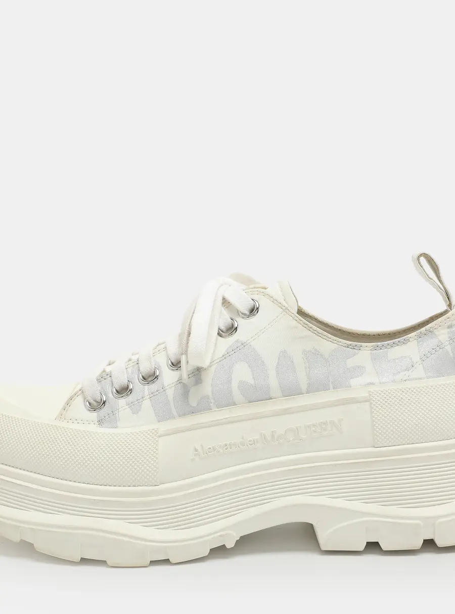 Alexander Mcqueen Tread Slick Size 40 White Canvas Lace Up Sneakers