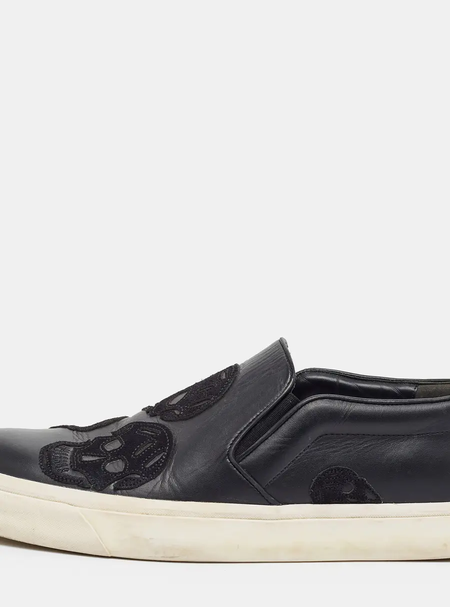 Alexander McQueen Skull Size 45 Black Leather Slip On Sneakers