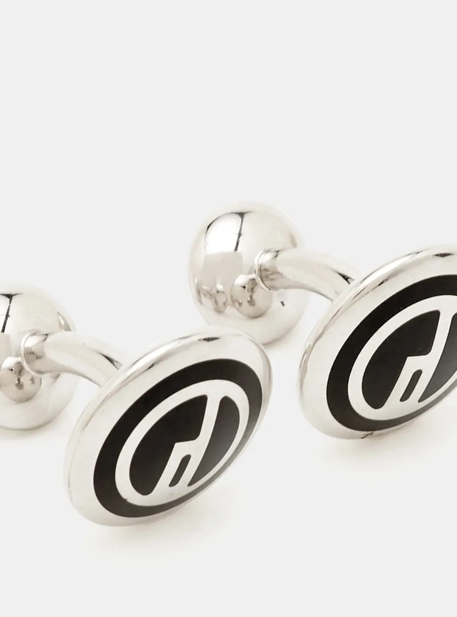 Alfred Dunhill Black Inlay Silver Tone Cufflinks