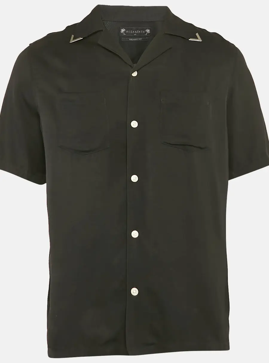 All Saints Black Gabardine Relaxed Fit Button Front Shirt XS