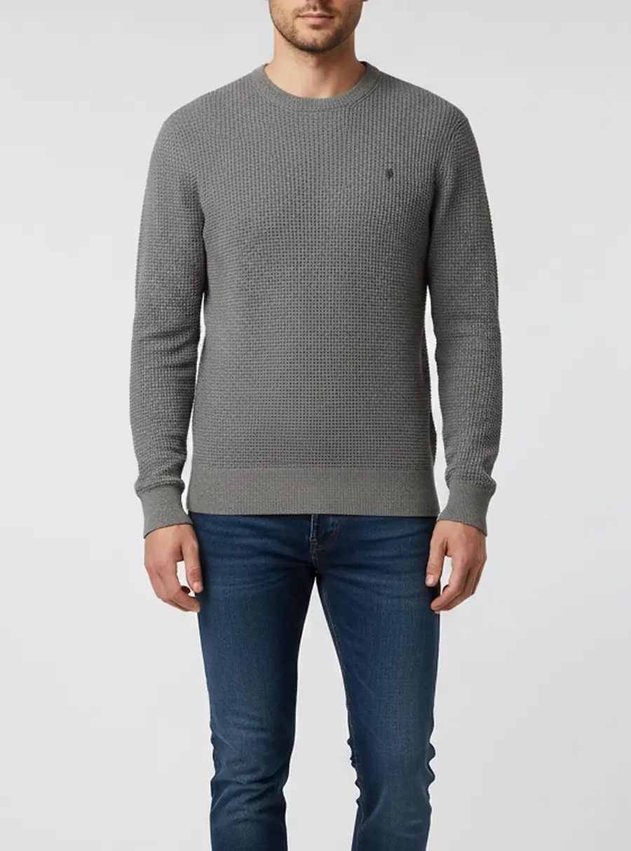 All Saints Grey Waffle Knit Crew Neck Wells Pullover S