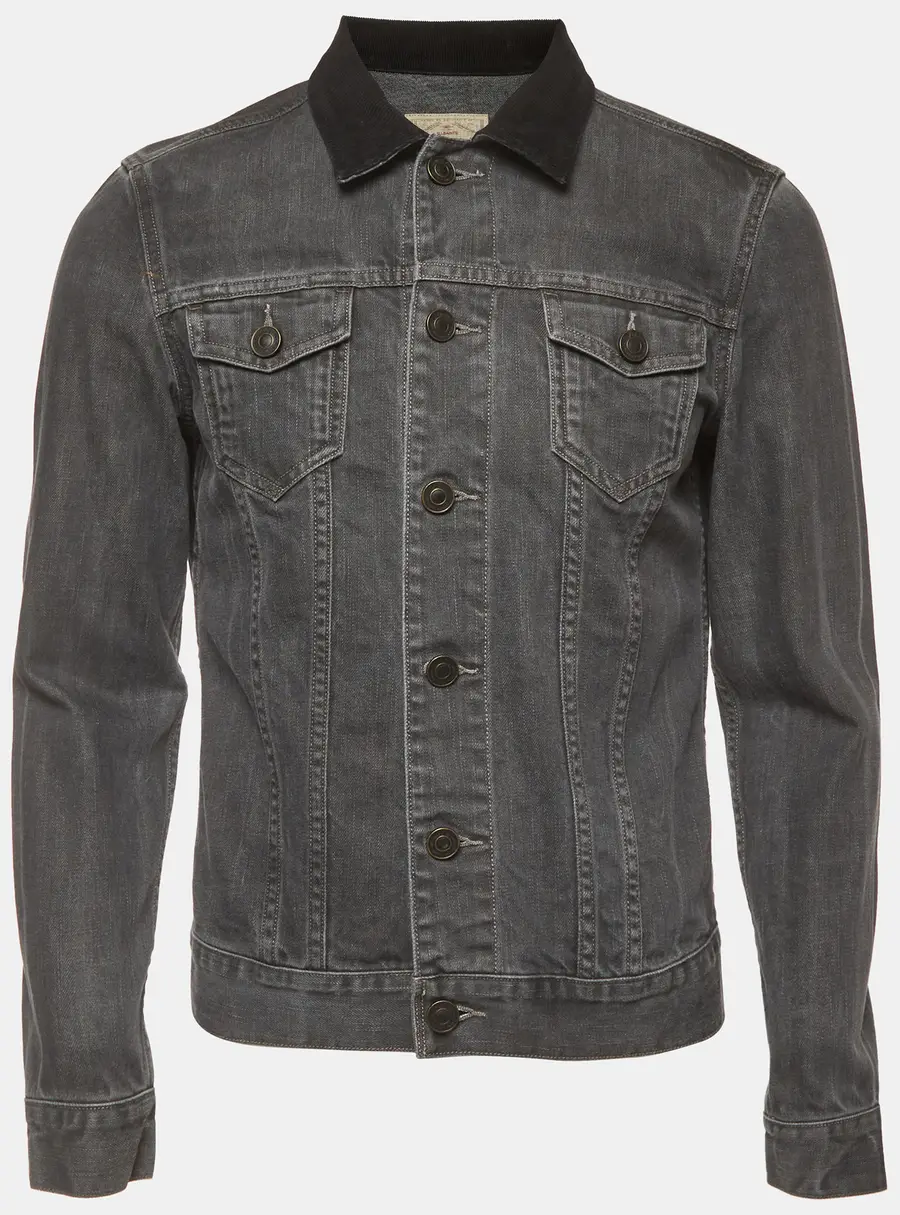 All Saints Grey Denim and Corduroy Trimmed Collar Jacket S