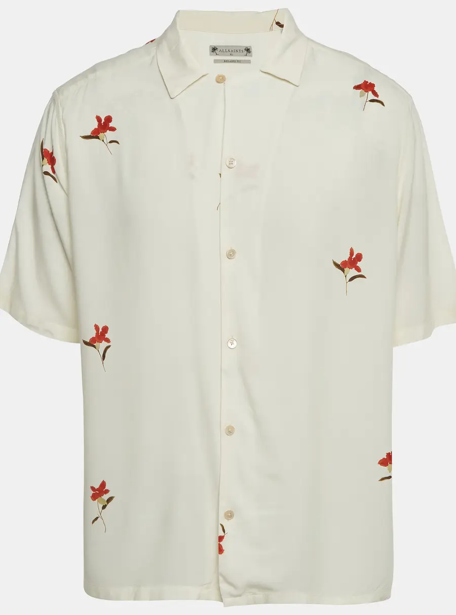 All Saints Yellow Floral Print Poplin Button Front Shirt XL
