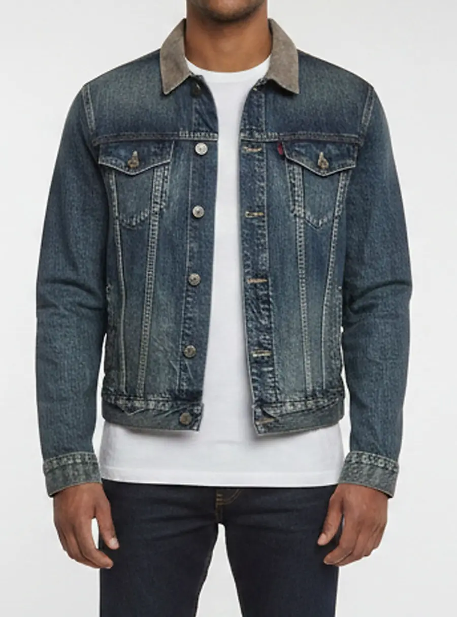 All Saints Blue Denim Long Sleeve Collar Jacket L