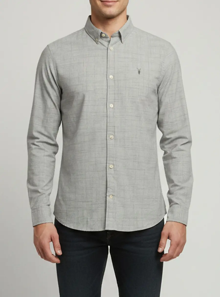All Saints Light Grey Textured Cotton Button Down Norwood Shirt M