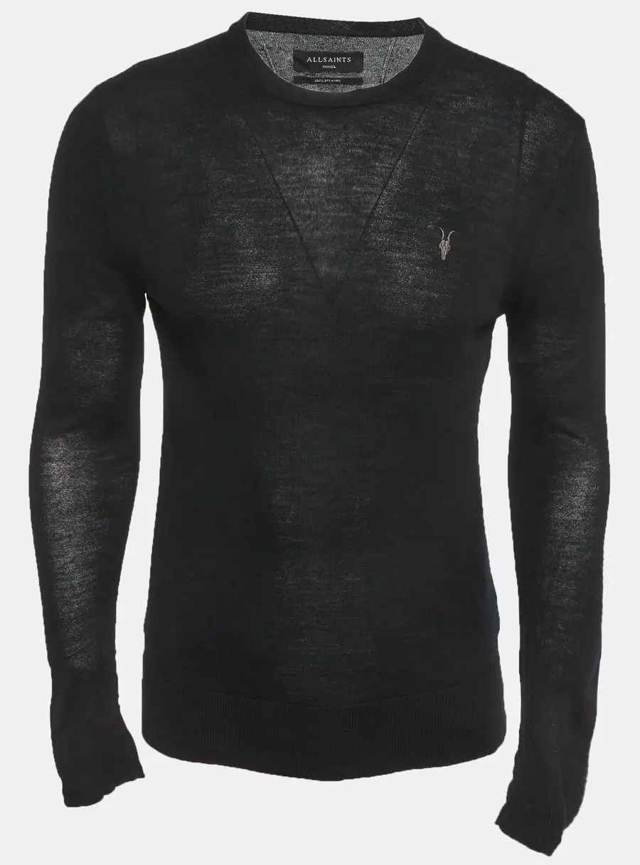 All Saints Black Black Merino Wool Moda Crew Sweatshirt S