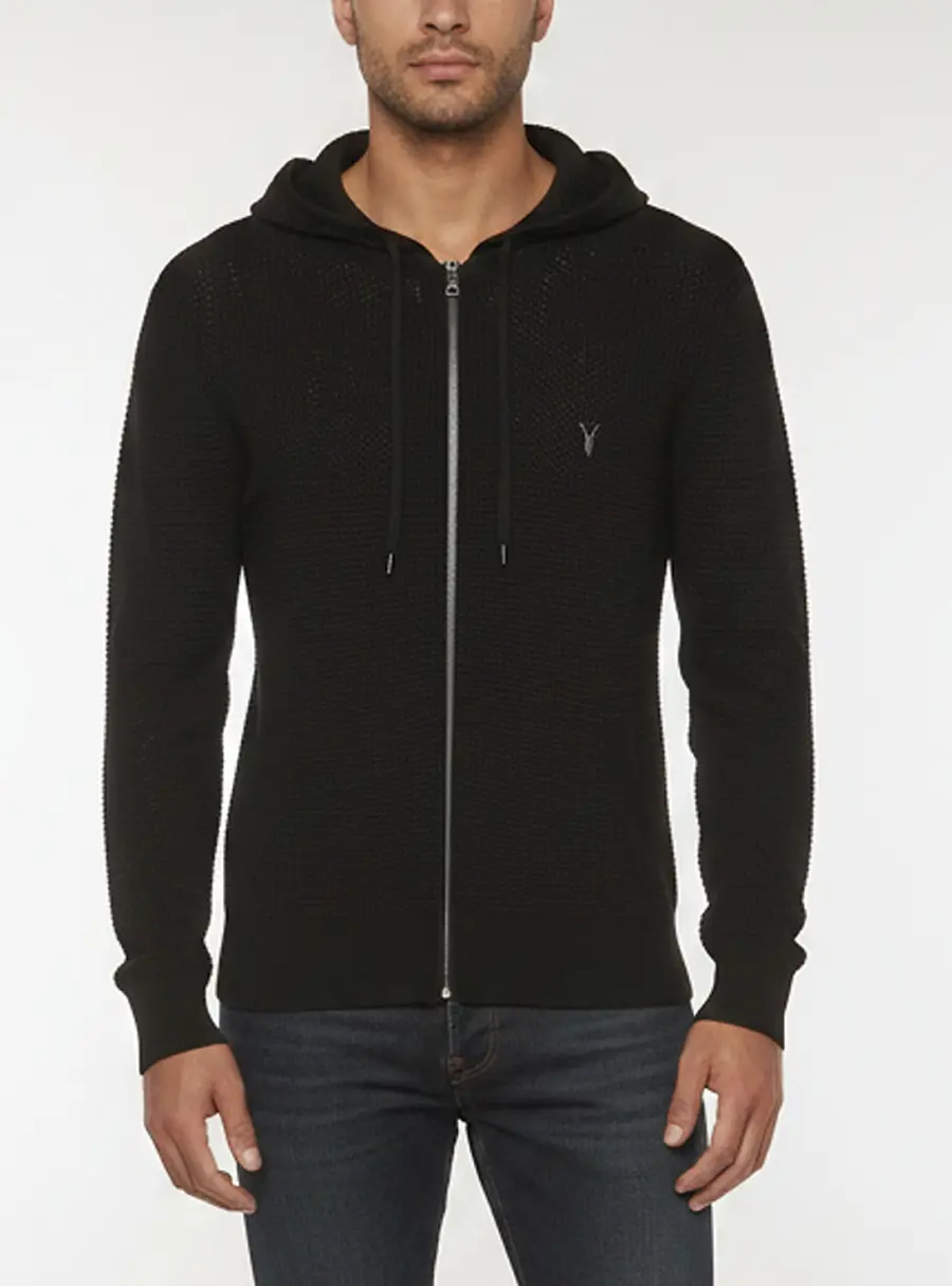 All Saints Black Knit Long Sleeve Zip Up Hoodie S