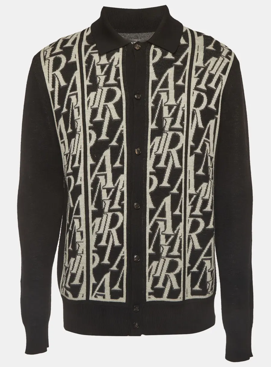 Amiri Black/White Logo Knit Wool Cardigan XL