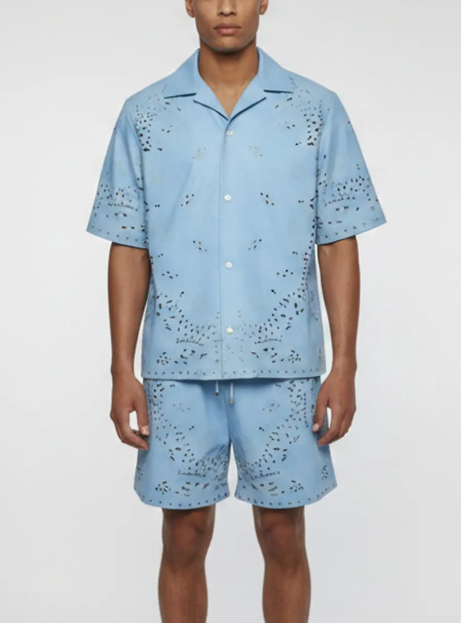 Amiri Blue Bandana Cut Out Leather Shirt And Shorts Set L