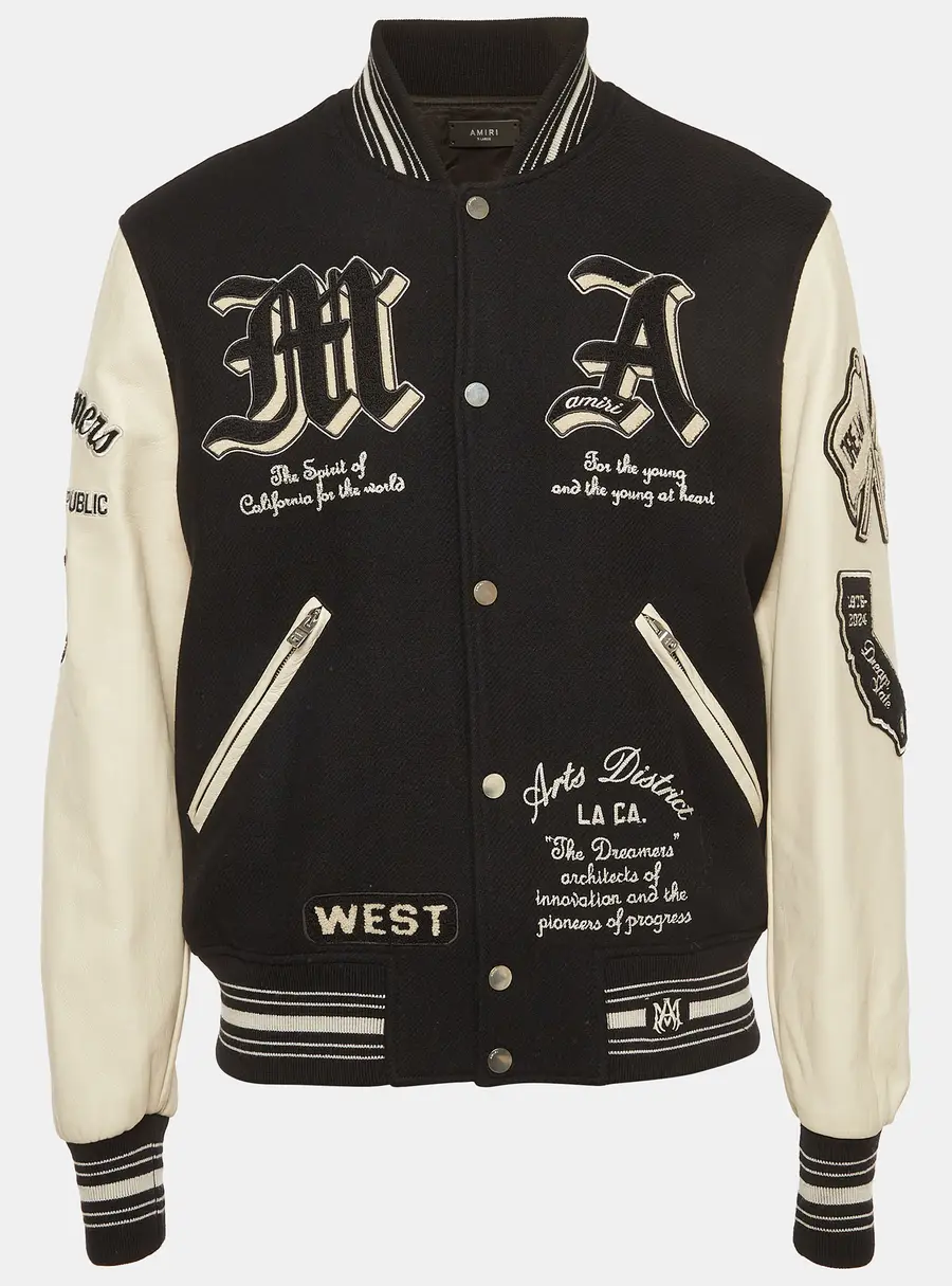 Amiri Black Wool Blend and Leather Embellished Varsity Jacket XL