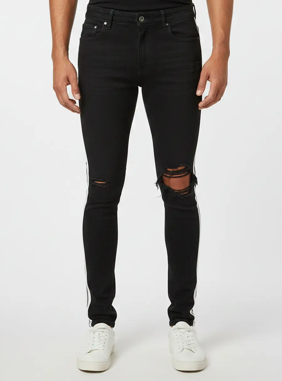 Amiri Black Denim Side Stripe Distressed Jeans / Waist 30"