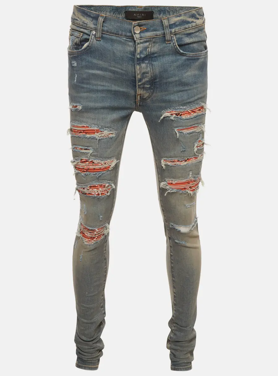 Amiri Blue Denim Bandana Thrasher Distressed Jeans S/Waist 30"