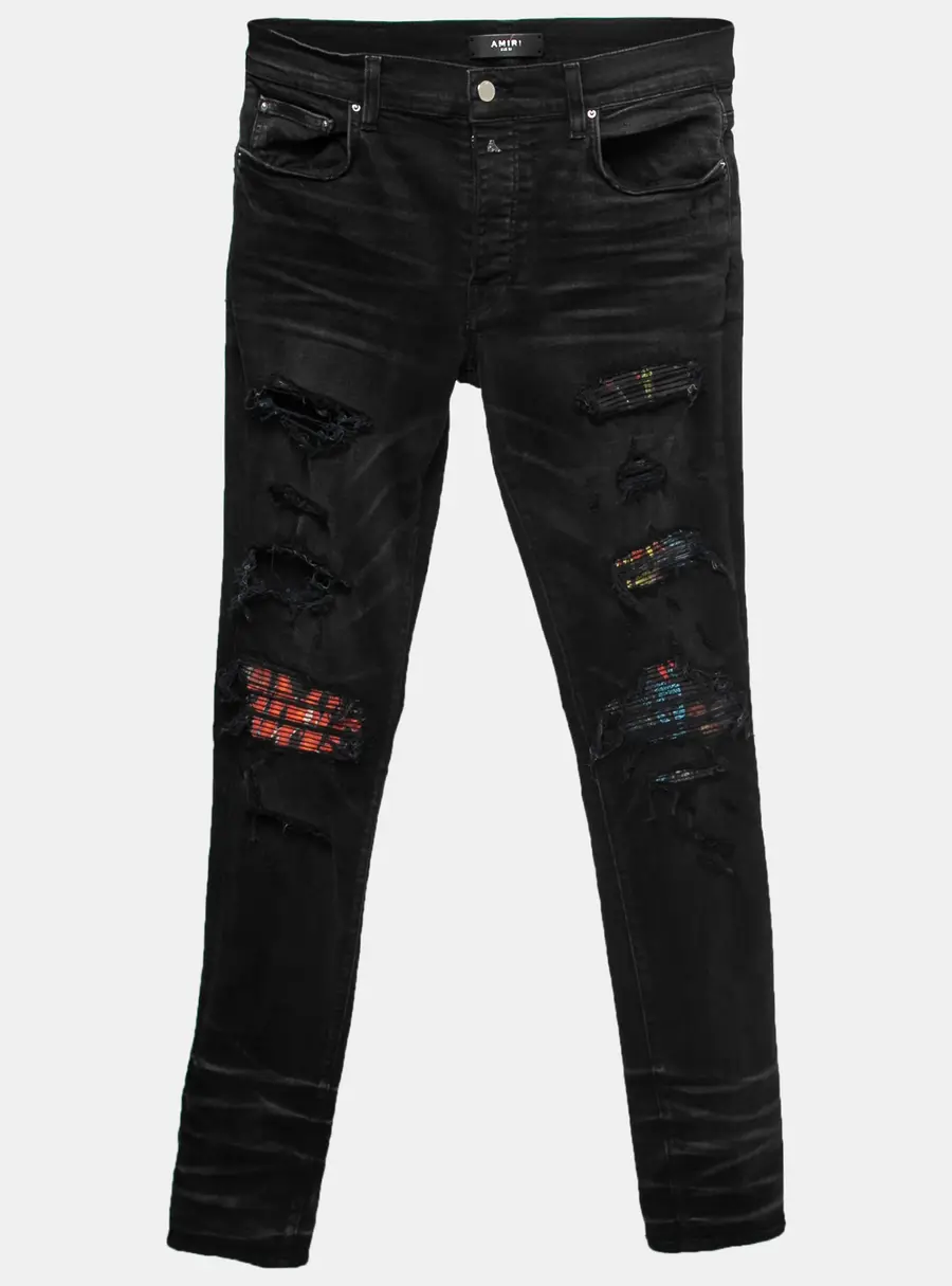 Amiri Black Distressed Denim Panelled Skinny Jeans M Waist 32"
