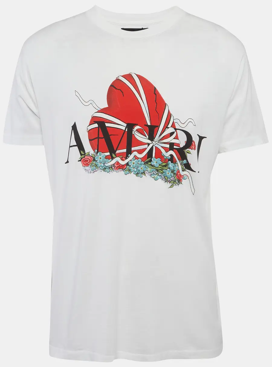Amiri White Broken Heart Print Jersey T-Shirt S