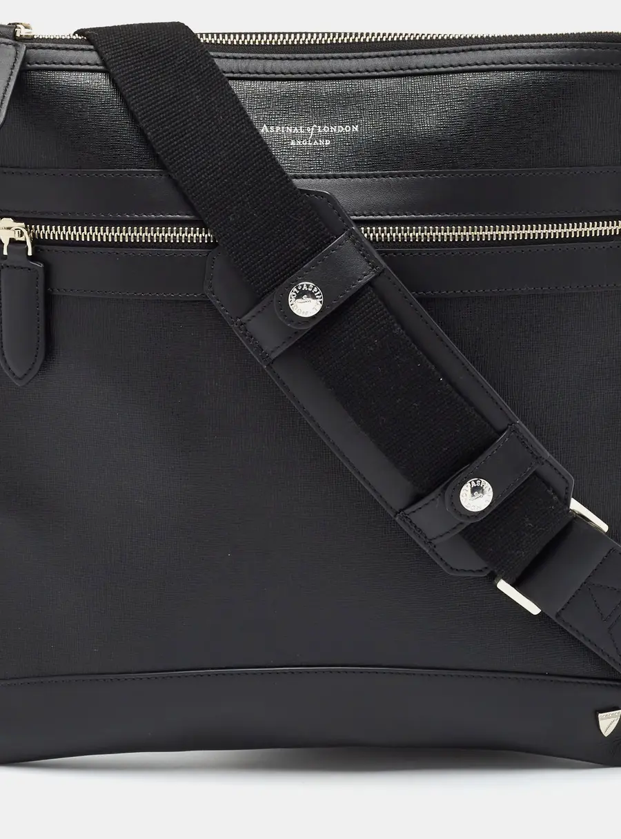 Aspinal Of London Anderson Small Black Leather Messenger Bag