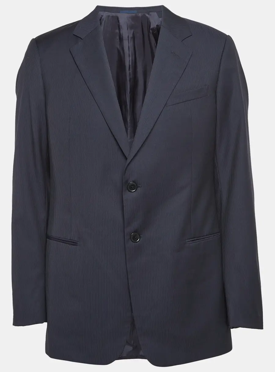 Armani Collezioni Navy Blue Stripe Patterned Wool Tailored Blazer XL