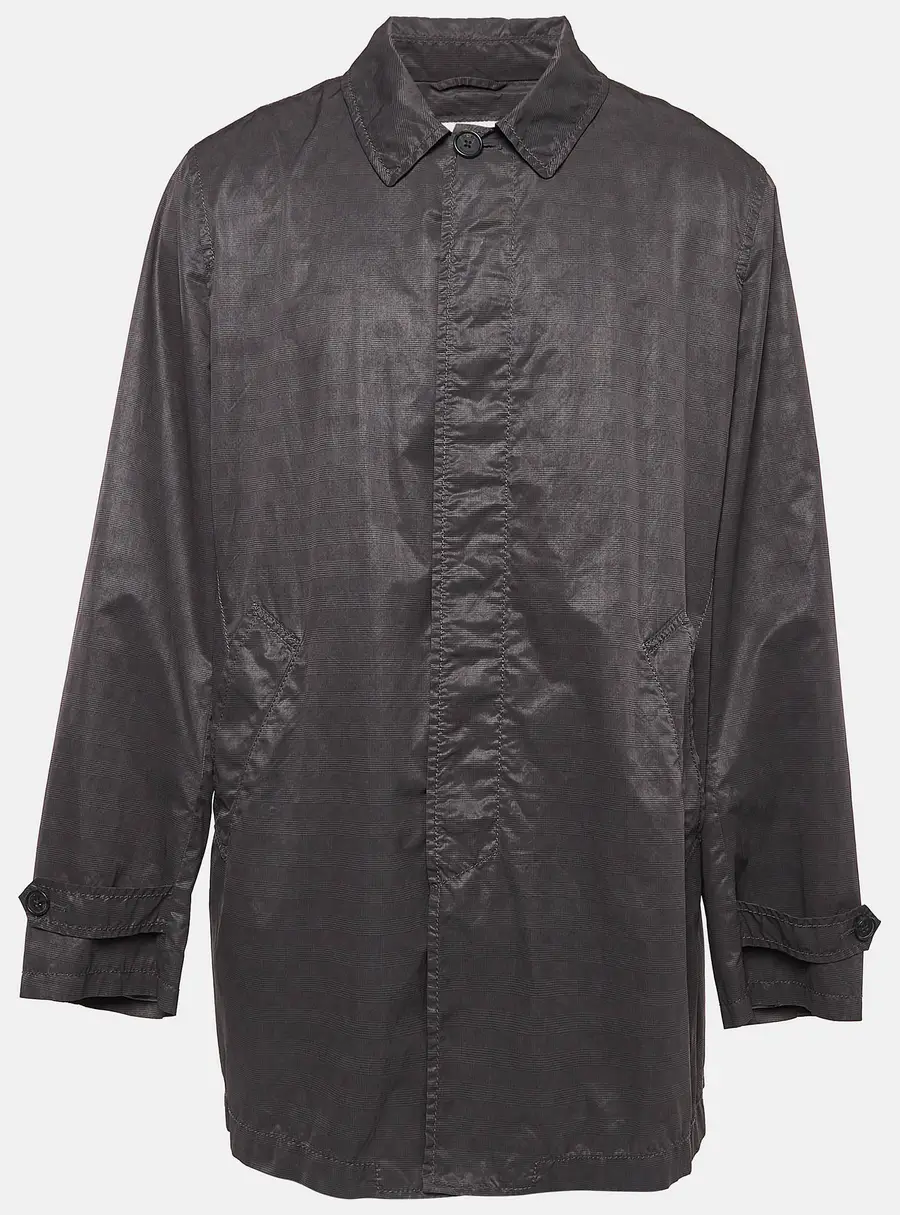 Armani Collezioni Grey Checkered Synthetic Long Overcoat XXXL