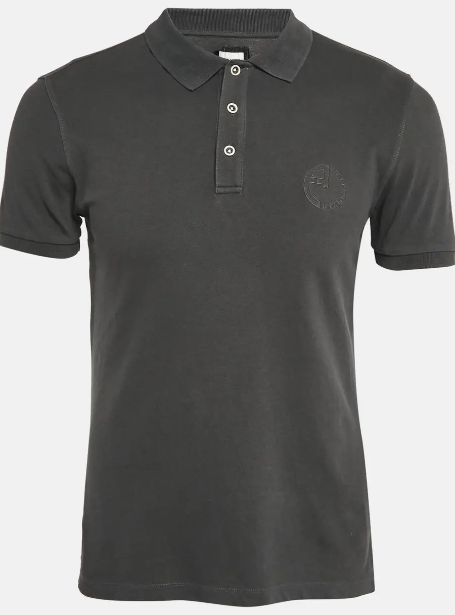 Armani Collezioni Grey Logo Embroidered Cotton Pique Polo T-Shirt L