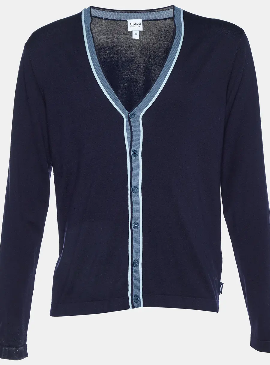 Armani Collezioni Navy Blue Silk Knit Button Front Cardigan XL