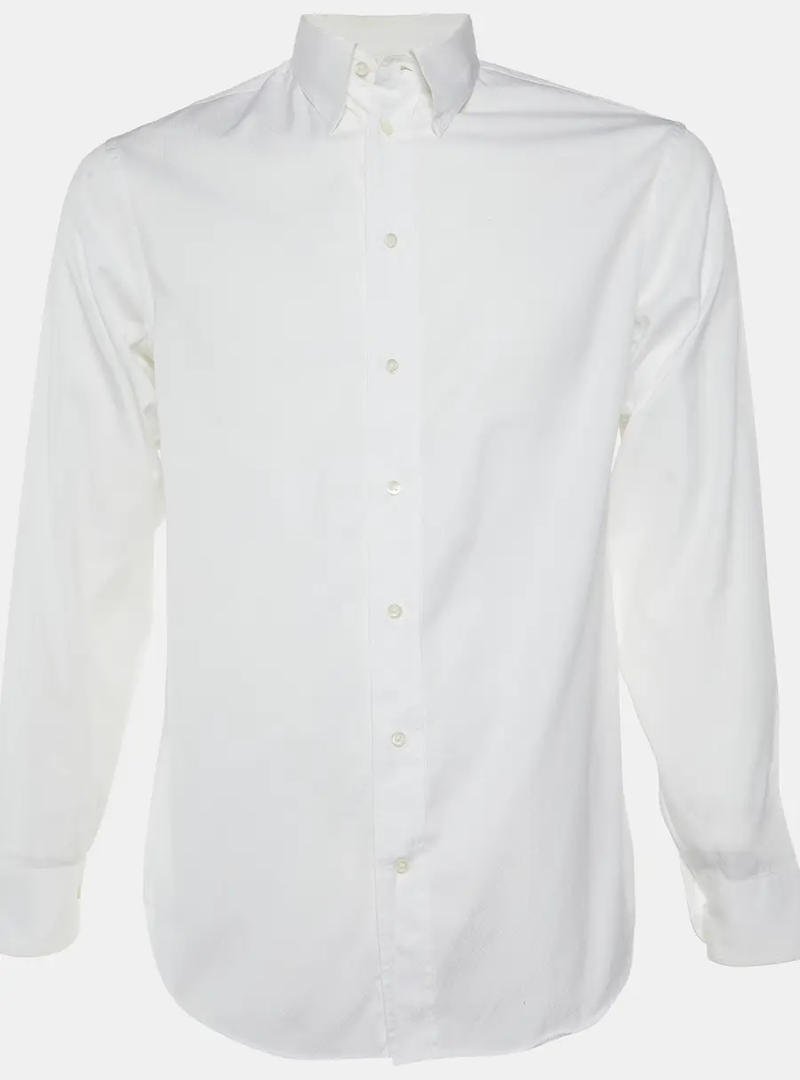 Armani Collezioni White Diagonal Striped Cotton Button Down Shirt M