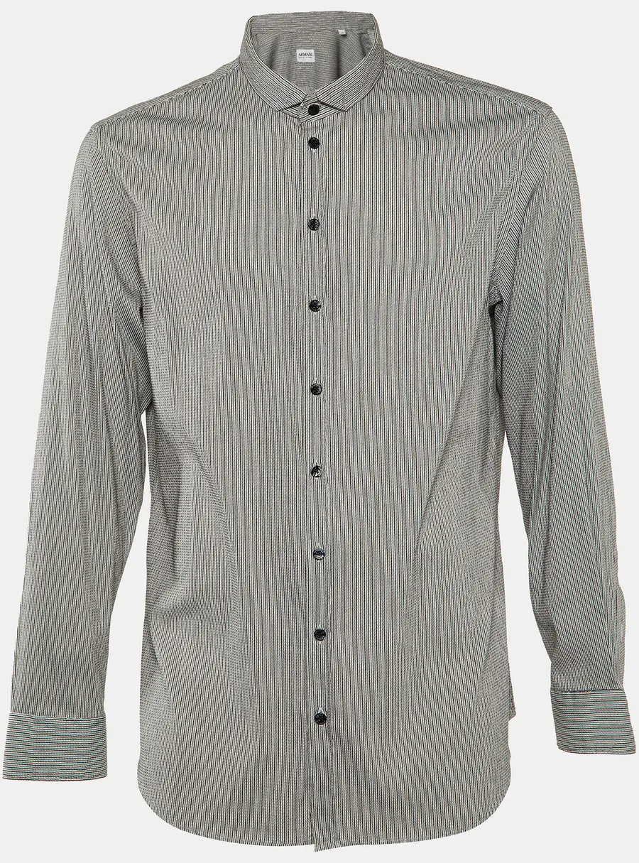 Armani Collezioni Black Striped Seer Sucker Cotton Long Sleeve Shirt XL