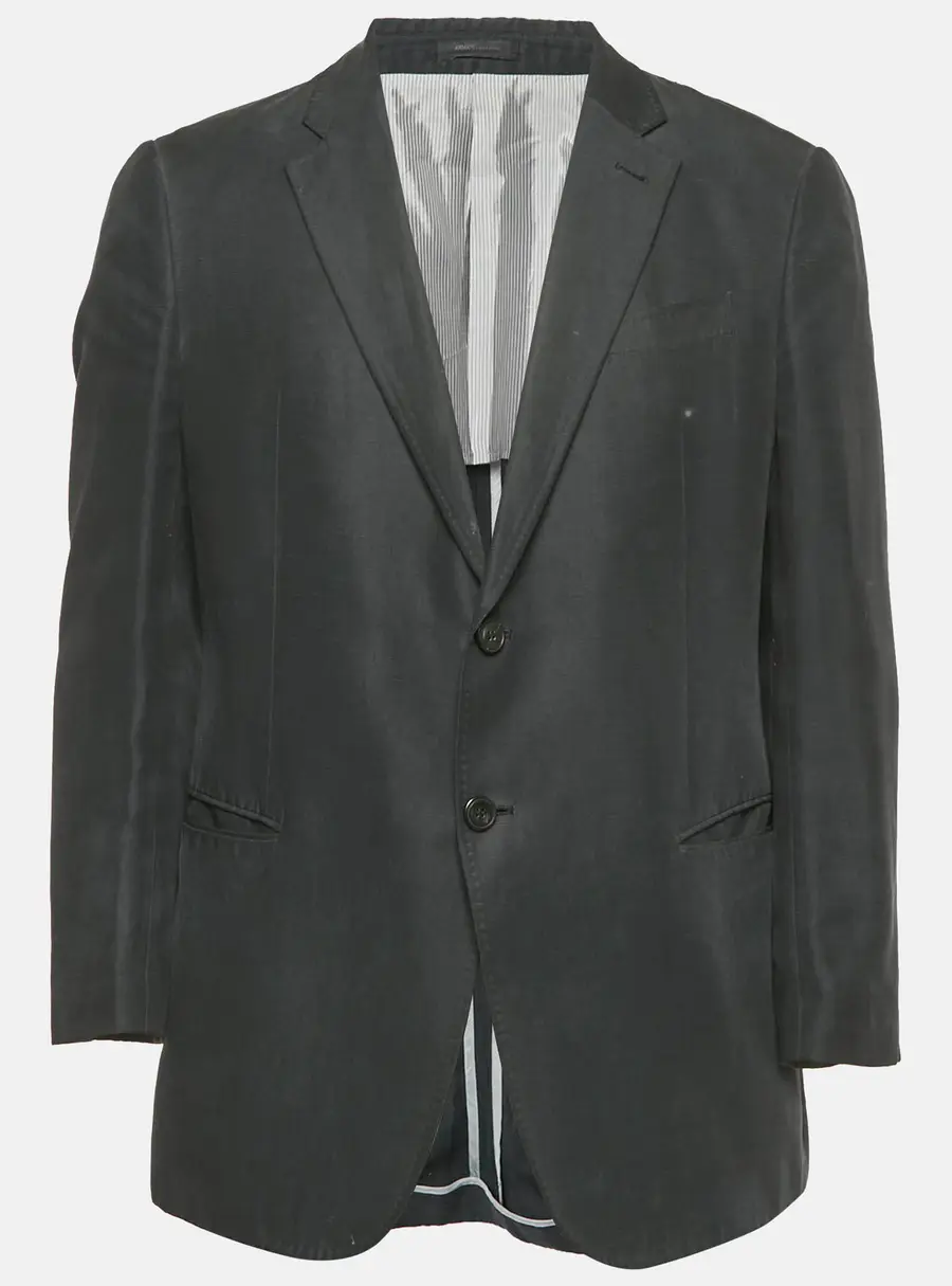 Armani Collezioni Navy Blue Linen Blend Regular Fit Blazer L