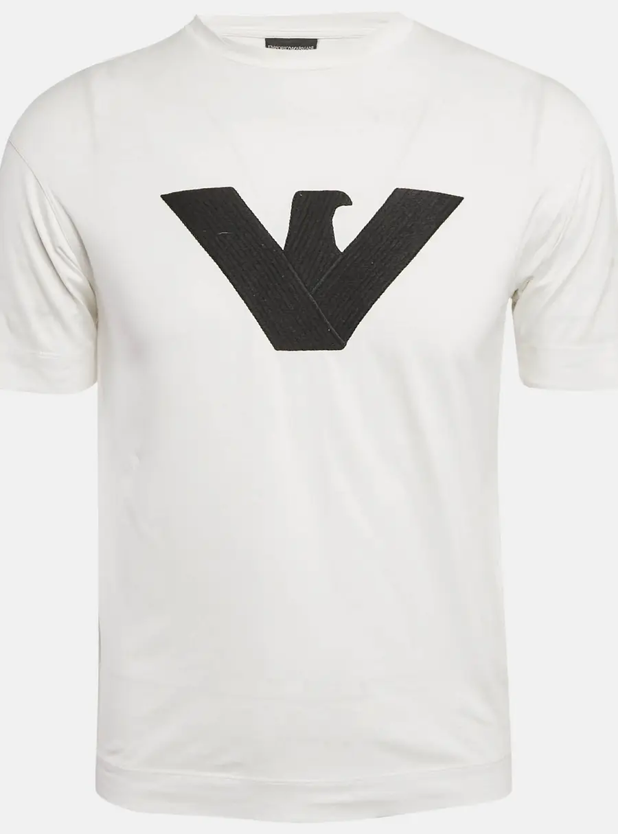 Armani Collezioni White Logo Embroidered Jersey T-Shirt XS