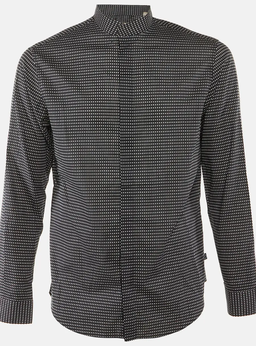 Armani Collezioni Midnight Blue Dotted Cotton Mandarin Collar Shirt M