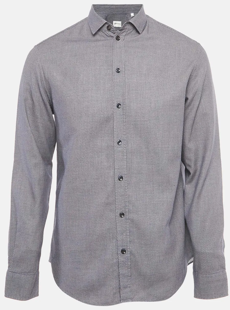 Armani Collezioni Blue Patterned Cotton Long Sleeve Shirt M