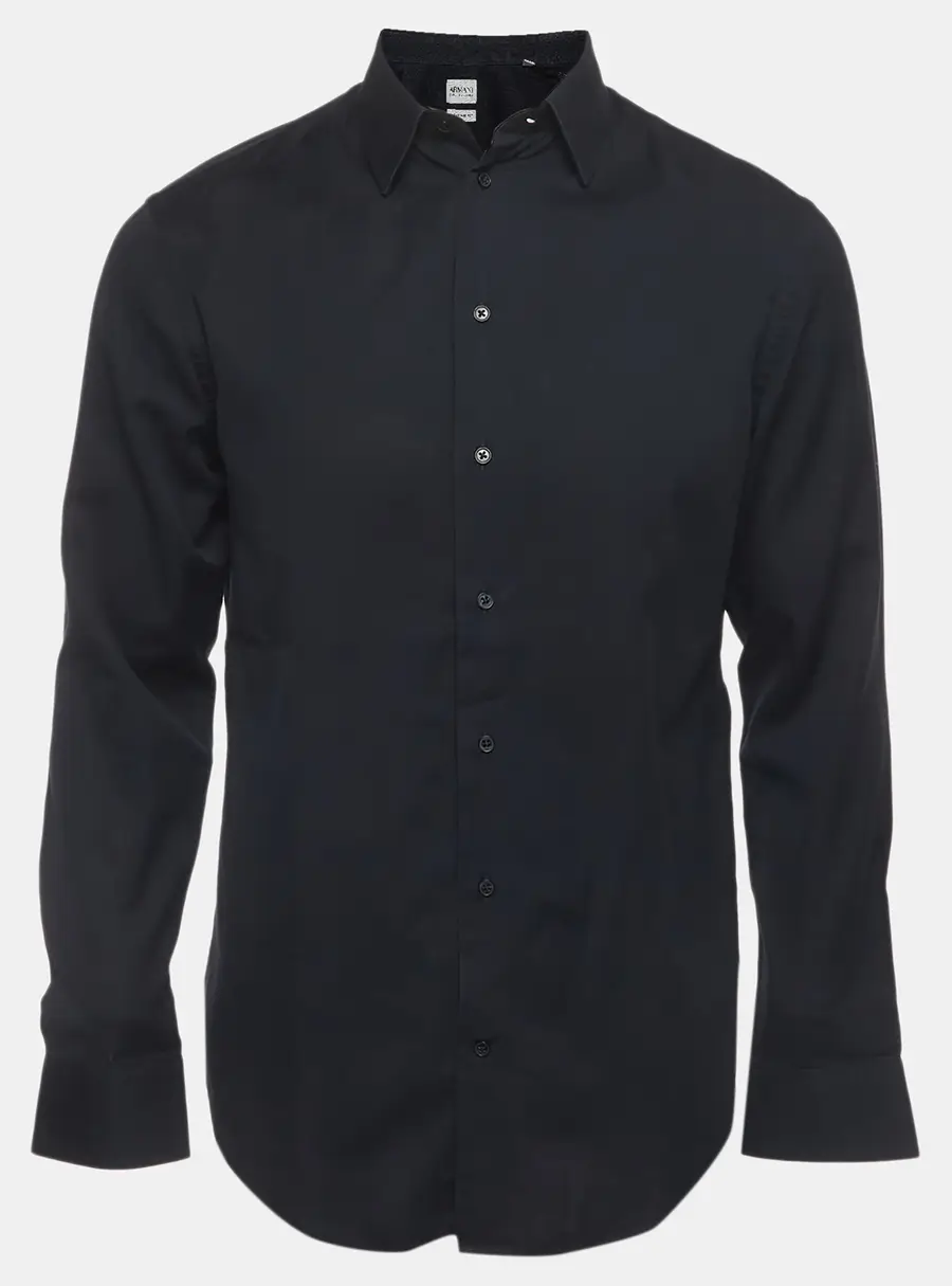 Armani Collezioni Black Dobby Cotton Regular Fit Shirt S